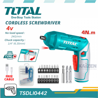 Total Tools Tsdli0442 Atornillador 1/4 Bateria 4v 4nm C/18 Puntas Intercambiables Cr-v
